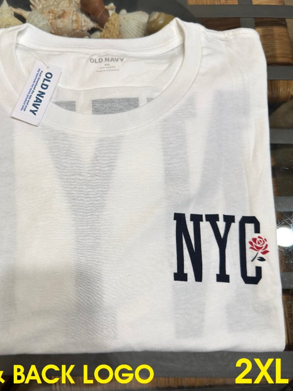 OLD NAVY MENS WHITE 2XL FRONT & BIG ON BACK NYC LOGO CREW NECK TSHIRT TEE NWT